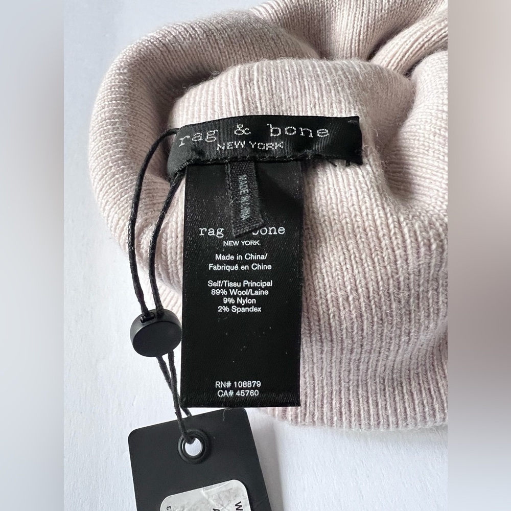 RAG AND BONE MERINO WOOL ADDISON RIB KNIT BEANIE IN TURTLEDOVE OS UNISEX NWT - Picture 8 of 15
